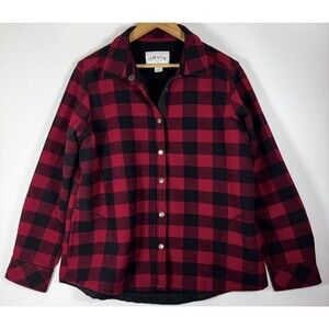 Orvis Jacket Womens XL Red Black Buffalo Plaid Fleece Lined Flannel Outdoor Warm